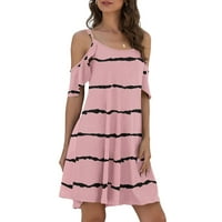 Айомета сладки рокли за женски оребрени танкови рокли Slim Fit Mini рокли без ръкави, розови l