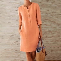 Tking fashion дамски летни ежедневни твърди риза рокля с дълъг ръкав кръгла шия midi work рокли с джобни оранжеви s