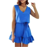 Женски плюс размер рокля мода лято V Врат Сълтик Руфлес Еластична рокля на талията на талията синя 4