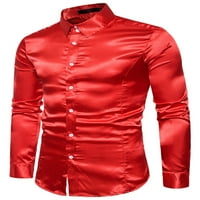 Gureui Men Fashion Wild Business ризи солидни цветове спускане на яка с дълъг ръкав с бутон надолу блузи парти работни офиси върхове