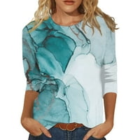 Апепал женски отпечатан екипаж Тениска на тениска блуза взрив небрежен плътни модни върхове Сини s
