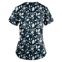 V-образно деколте блуза работно облекло флорални върхове с къс ръкав мода за жени черни s