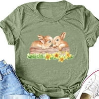 Jeashchat великденски ризи за жени зайче заек яйце гном печат жени ежедневни букви за печат с къси ръкави O-O-Neck Loose тениска
