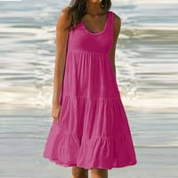 Рокля за жени празници лято солиден цвят без ръкави за плажна рокля подарък за жени на разстояние