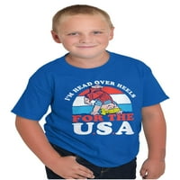 Ретро карикатура Глава над токчета за САЩ Crewneck Тениски за момче момиче тийнейджър брискови марки m