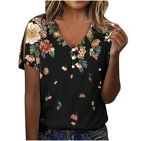 Дамски летни блузи v-образни флорални къси ръкави блуза върхове черни l