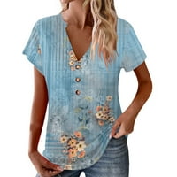Apepal Womens Blouses жени ризи с копчета капачка ръкав v-образно деколте тениска ежедневни жени върхове синьо 2xl