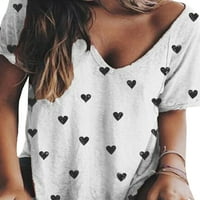 Glonme жени v Врат ли разхлабена тениска небрежно ежедневно облекло туника блуза сърце печат празничен пуловер тениска