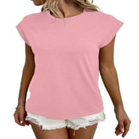 Женски ежедневен обикновен кръгъл врат розови тениски l-тениски l