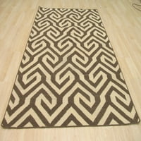 Ръчно изработено вълнено кафяво съвременен геометричен плосък научен ревизивен килим Casba