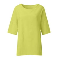Женски върхове Дами модна подрязана ръкав твърди ризи памучна риза блуза, жълто, xxl