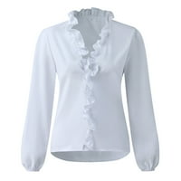 Idoravan дамски дълги ръкави ежедневни върхове V-образно сгъване на блуза върхове