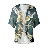 Tking Fashion Womens Cardigan Lightweight Open Front Printed седем части ръкав Cardigan Loose Blouse Casual Blouse Top Cardigan
