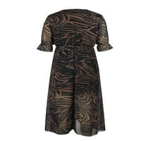 Springtttc Women Fashion Print V-образно деколте с къси ръкави Flowy chiffon midi рокля