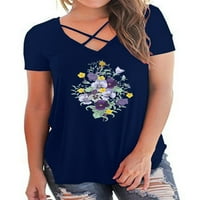 Женска тениска с къса ръкав V летни дами ежедневни цветни печат блуза върхове плюс размер