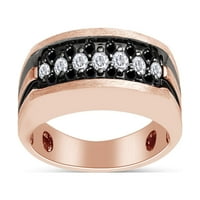 Карат Cttw Кръг отрязано черно -бял естествен диамант Мъжки сватбена лента Обещайте пръстен в 14K розово злато над стерлинги сребро