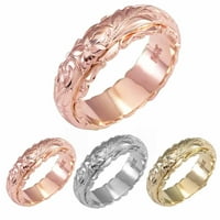 Juhai Сватбена лента Ръчно издълбана винтидж сплав жени розово цветно пръстен годеж