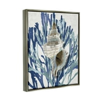 Ступел индустрии кула черупка коралово синьо плаж дизайн блясък сива рамка плаващо платно стена изкуство, 24х30
