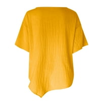 Женски твърди цветни ризи за шия на екипаж с къс ръкав памучен бельо тройник блуза лято свободно прилепване ежедневни нередовни