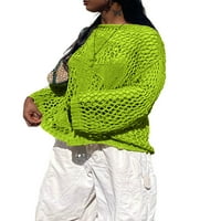 Yilvust Y2K Cuklow Out Crop Top плетен дълъг ръкав вижте през рибена риза върхове плетене на една кука плетен пуловери