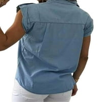 Niuer жени ризи без ръкави летни върхове деним резервоар Блуза Единична туника с риза надолу светло синьо 5xl