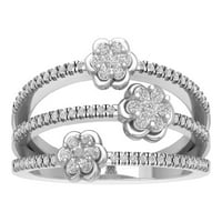 Araiya 14K White Gold Diamond Three Row Flower Wedding Ring, размер 5