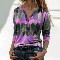 Shpwfbe ризи с дълъг ръкав за жени зимен бутон l v-образно модно отпечатано ежедневно топ
