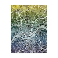 Търговска марка изобразително изкуство 'Синсинати Охайо карта на града синьо жълто' платно изкуство от Майкъл Томпсет