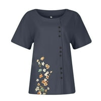 Ризи за тениски за жени за жени, дамски върхове с къс ръкав небрежен летен графичен флорален отпечатан памучен коноп блуза блузи