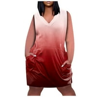 Базири летни рокли за жени градиентни джобове рокли женски V-образно деколте ежедневни рокли без ръкави червен XL