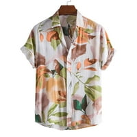 Мъжки хавайска риза с къс ръкав редовно прилепване фънки лято алоха плаж флорален бутон за печат надолу ревера топ основен тениски на тениски блуза блуза блуза