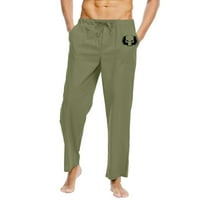 Мъжки панталони Hinvhai, мъже, солидна еластична талия памучна памучна панела панталони панталони зелени 12