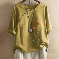 Zkozptok пролетни върхове за жени бельо лято ежедневно кръгло шия с къс ръкав печат на печат на разхлабени риза, жълто, xl